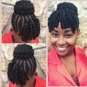braided bun with twisted bangs