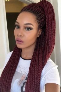 red rope twists high pony
