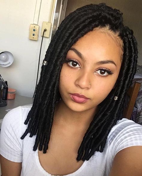 45 Short Faux Locs Hairstyles How To Style Short Faux Locs Part 23 Faux Locs Hairstyles Locs Hairstyles Braids For Short Hair